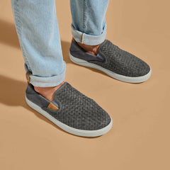 Lae‘ahi Lauhala Men's Leather Slip-On Sneakers - Ash