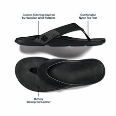 Tuahine Men's Waterproof Leather Beach Sandals - Black