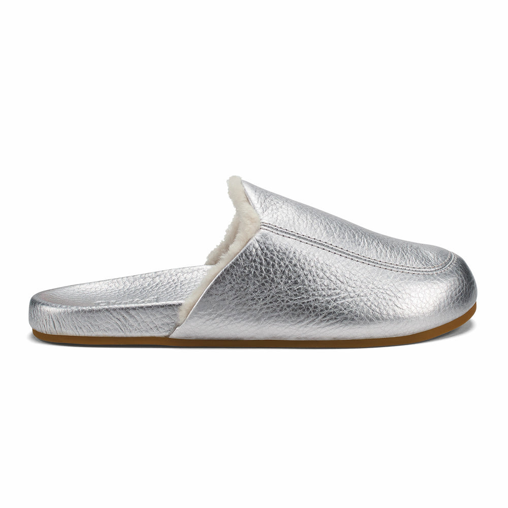Kōnea Leather Slipper Mules - Silver