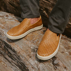 Lae‘ahi Lauhala Men's Leather Slip-On Sneakers - Fox