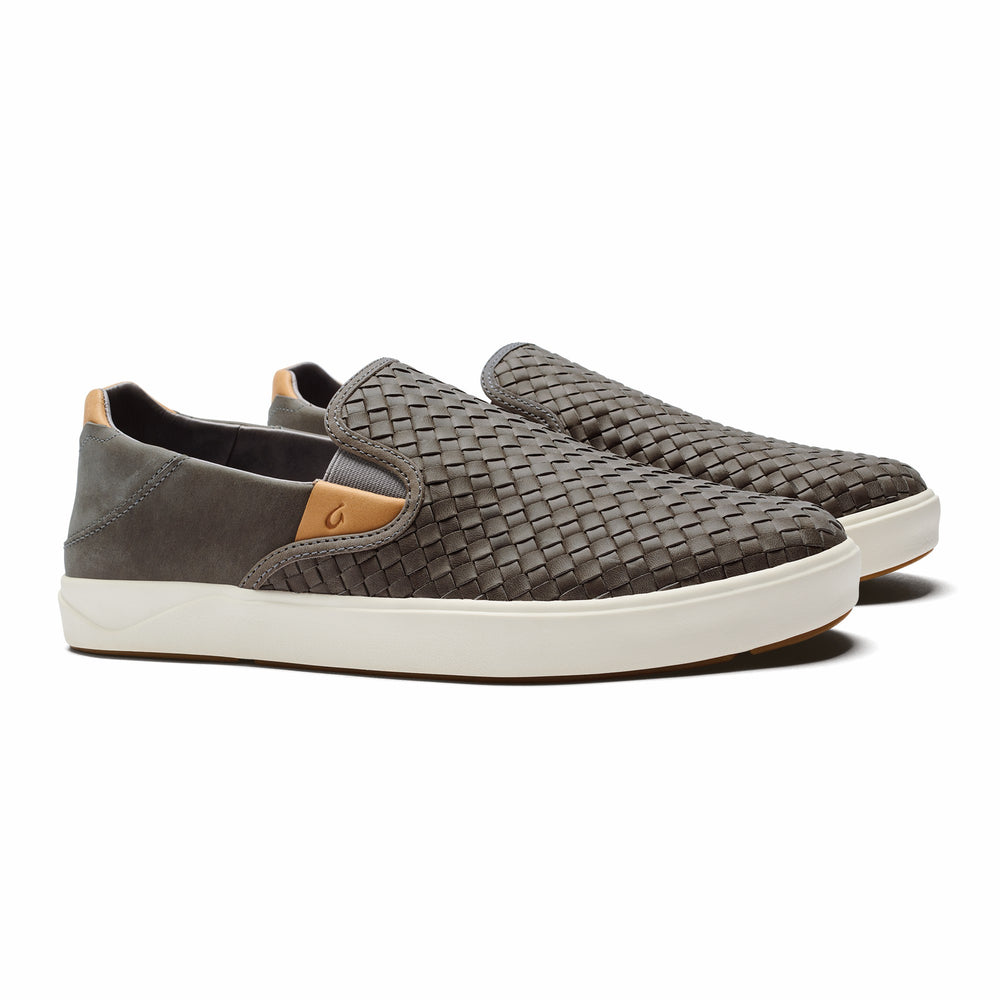 Lae‘ahi Lauhala Men's Leather Slip-On Sneakers - Ash