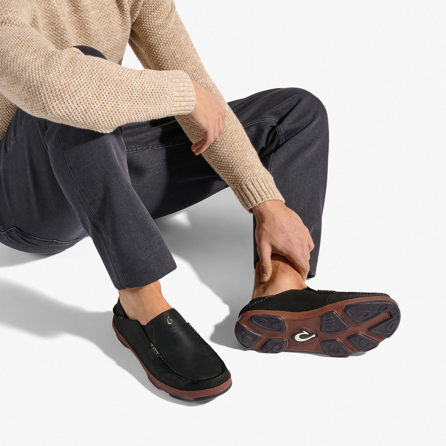 Moloā Men's Leather Slip On Shoes - Black / Toffee
