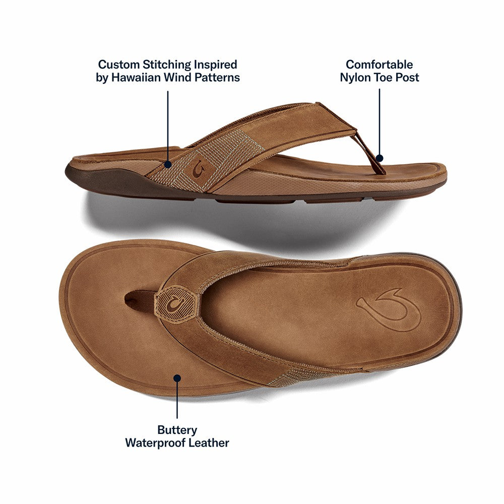 Tuahine Men's Waterproof Leather Beach Sandals - Toffee