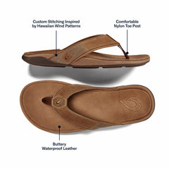 Tuahine Men's Waterproof Leather Beach Sandals - Toffee