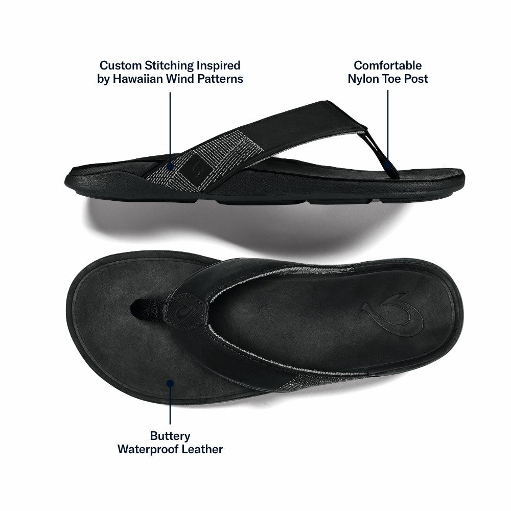 Tuahine Men's Waterproof Leather Beach Sandals - Black