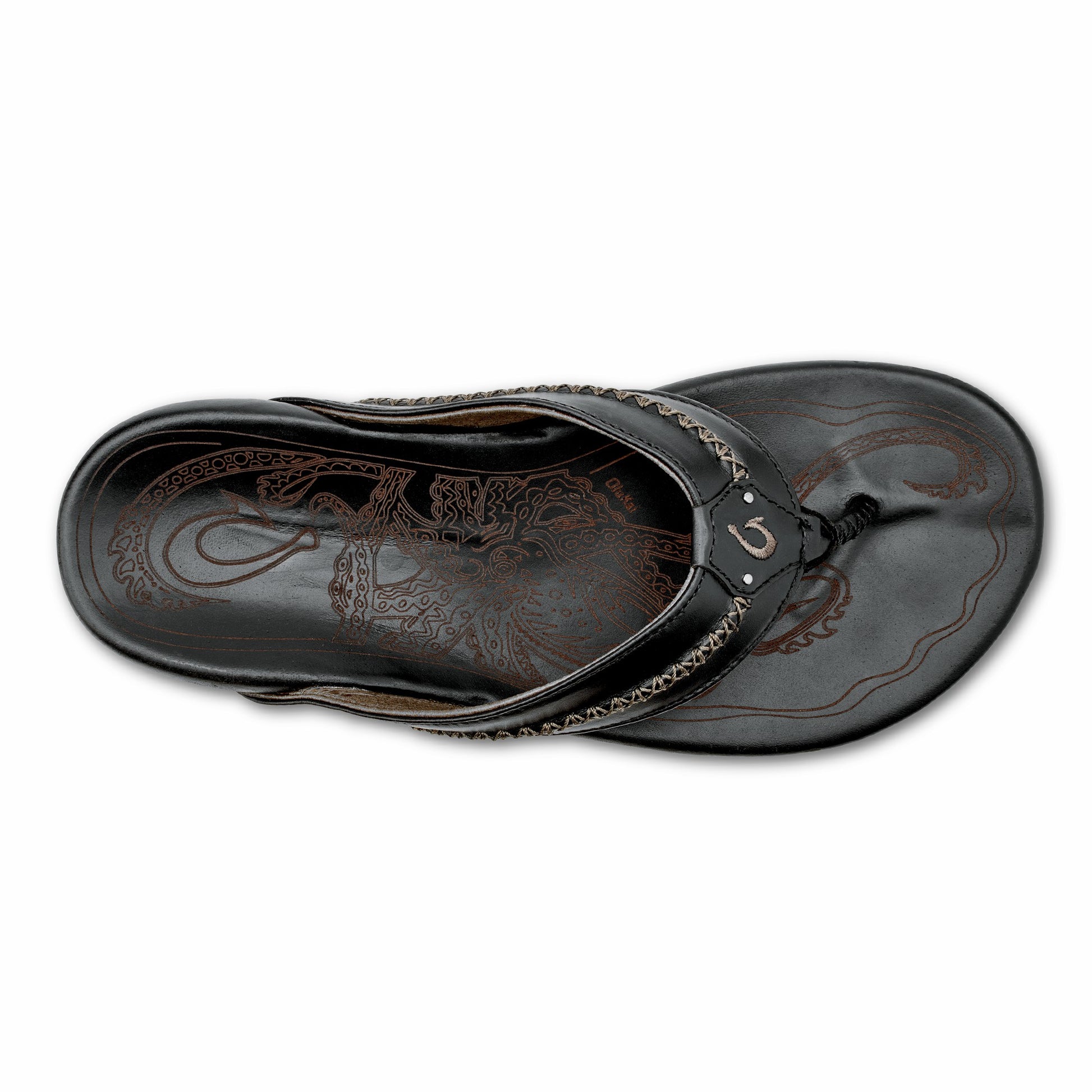 OluKai Mea Ola - Black | Men's Leather Beach Sandals