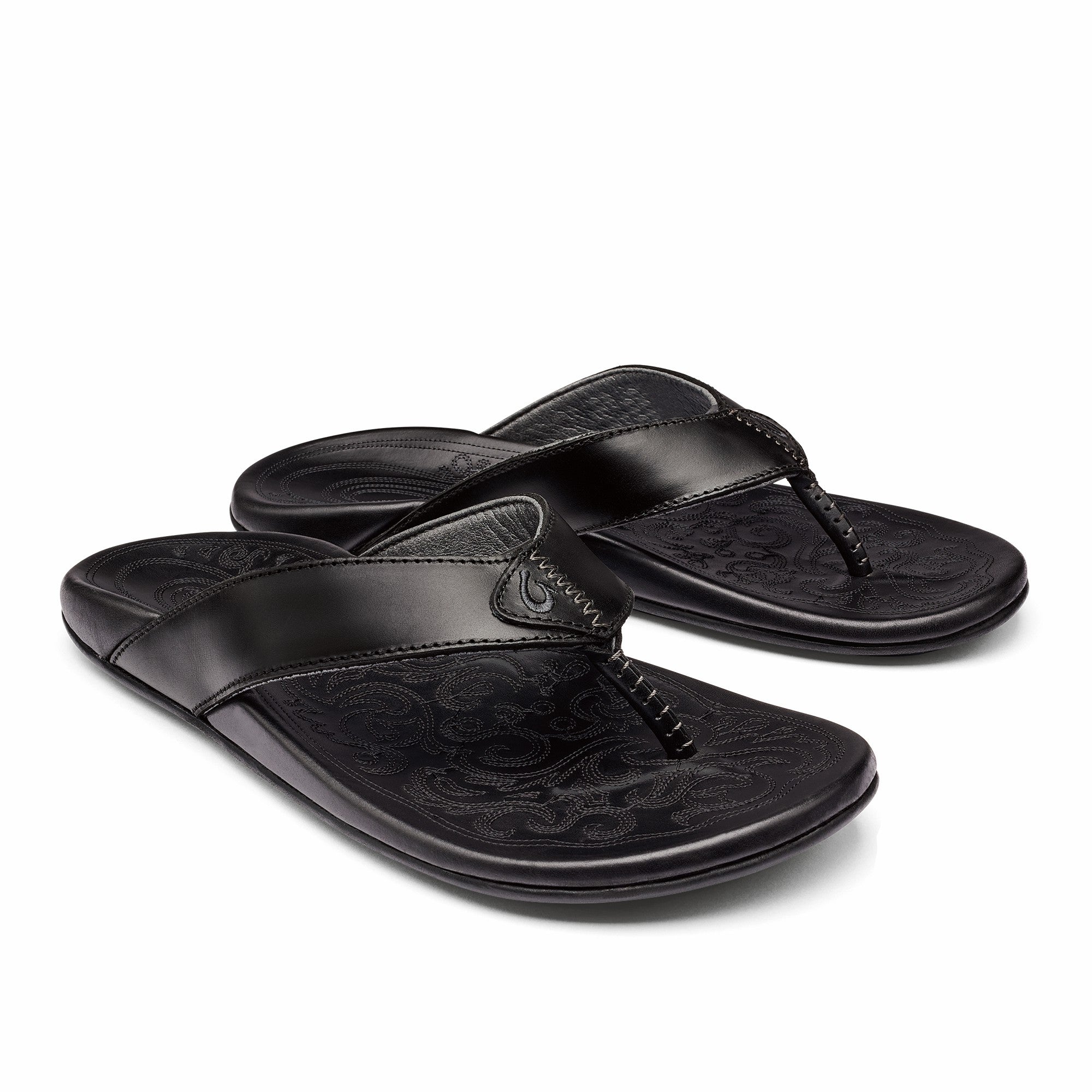 Mekila Men's Full-Grain Leather Beach Sandals - Black