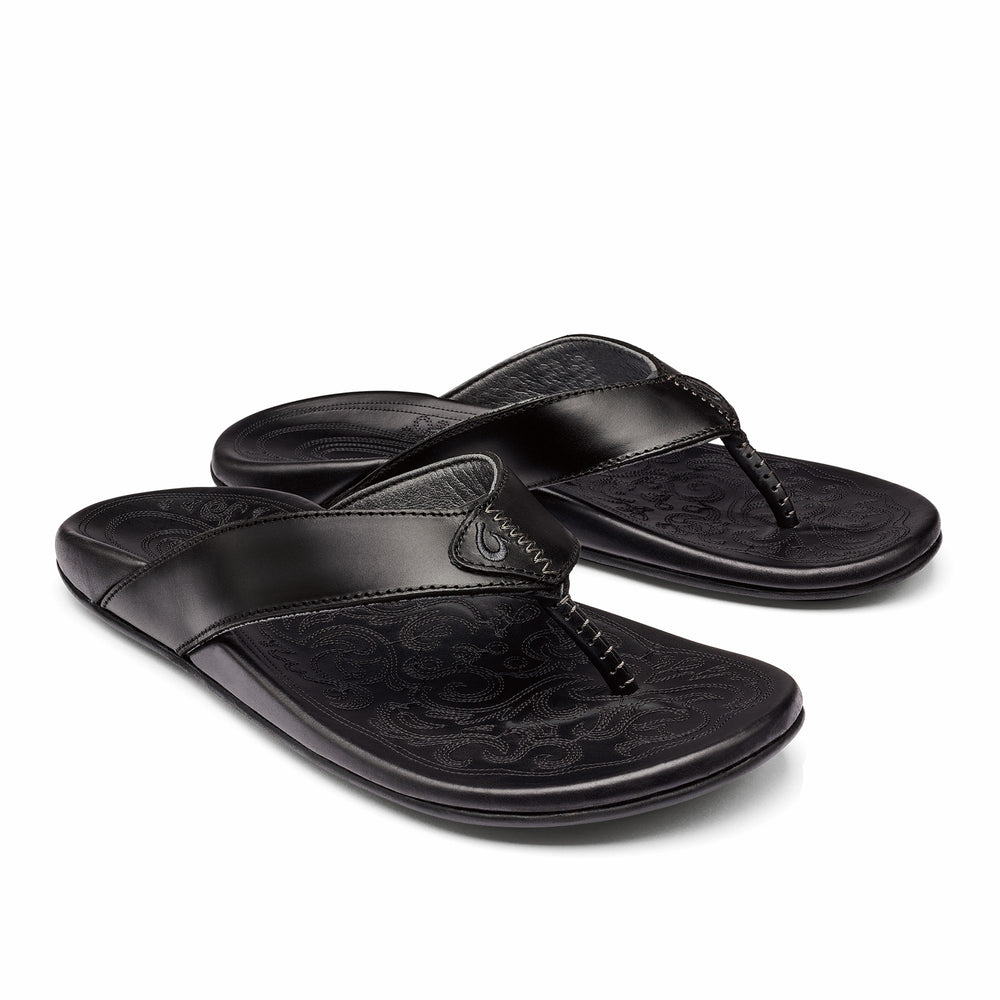 Mekila Men's Full-Grain Leather Beach Sandals - Black