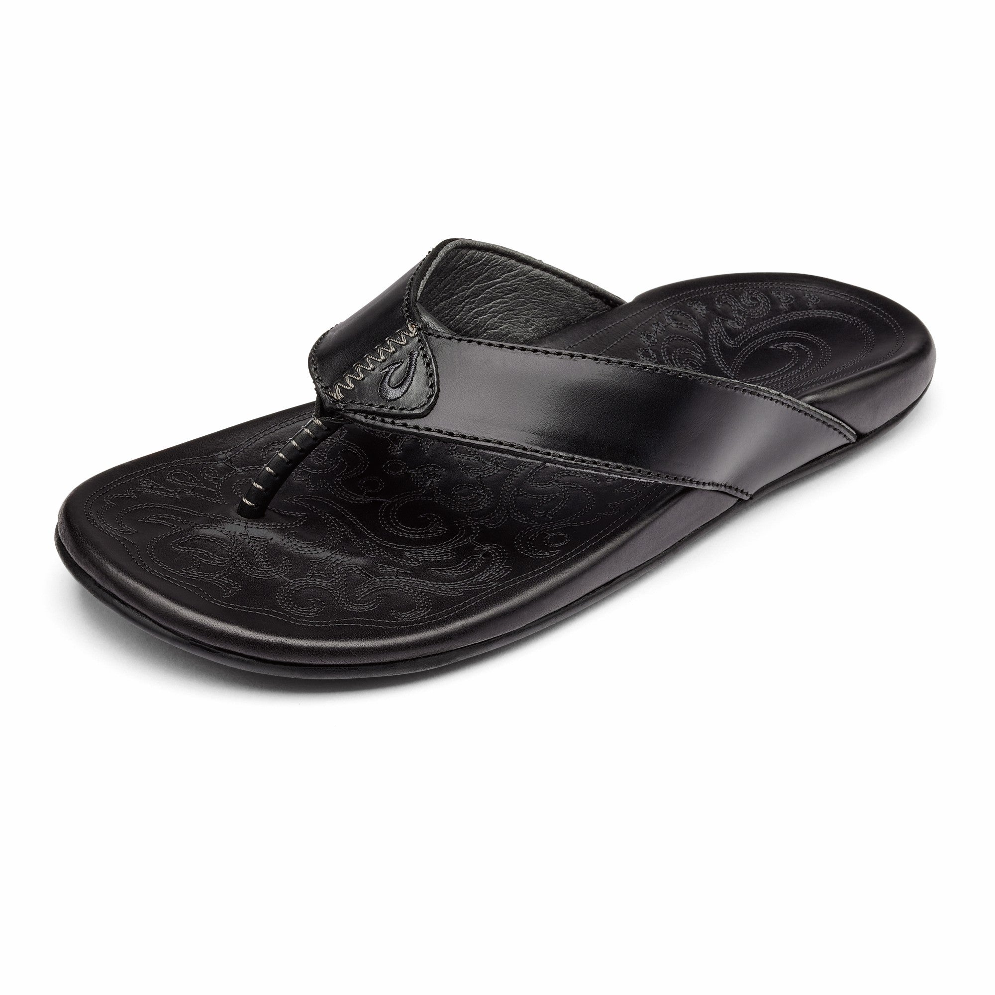 Mekila Men's Full-Grain Leather Beach Sandals - Black