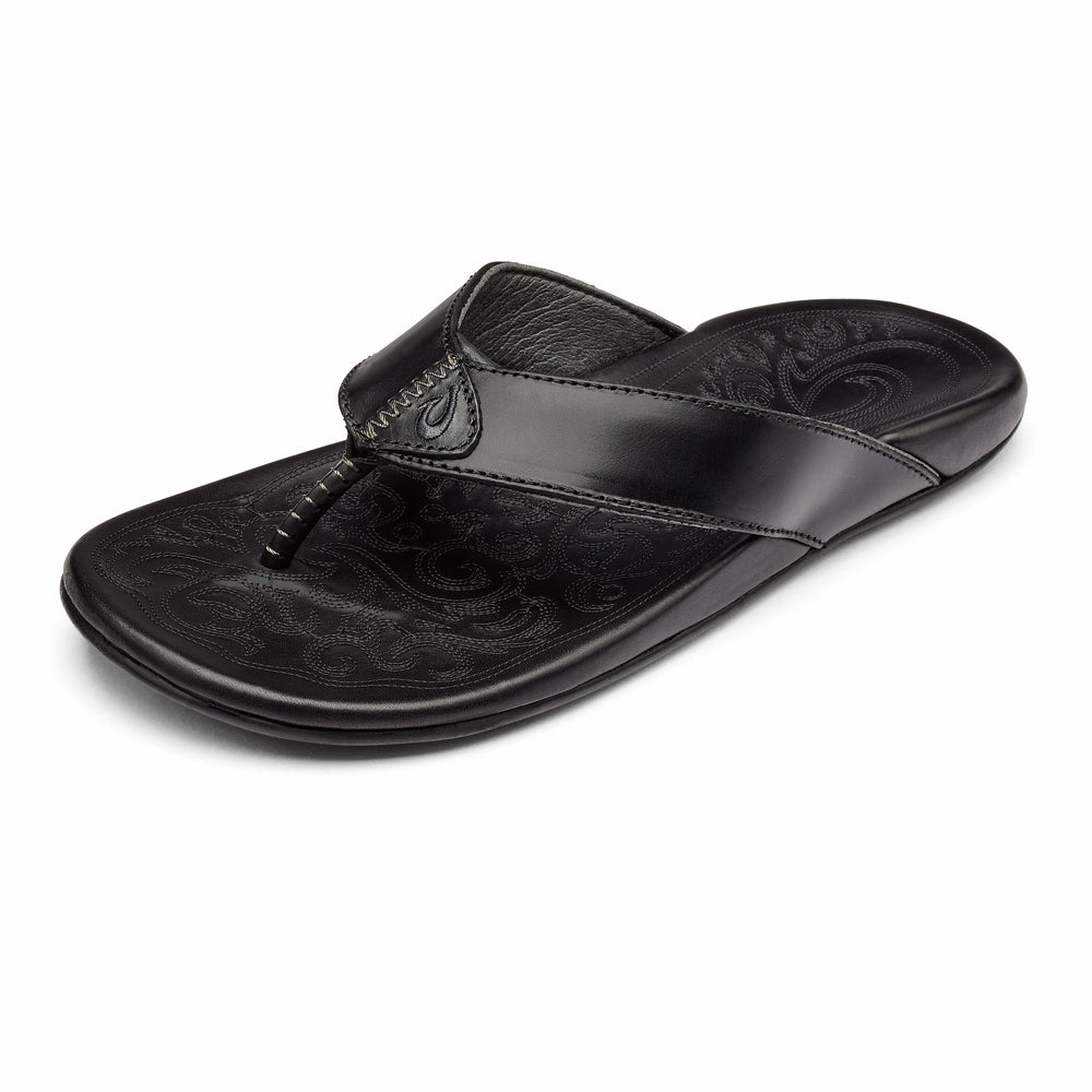 Mekila Men's Full-Grain Leather Beach Sandals - Black