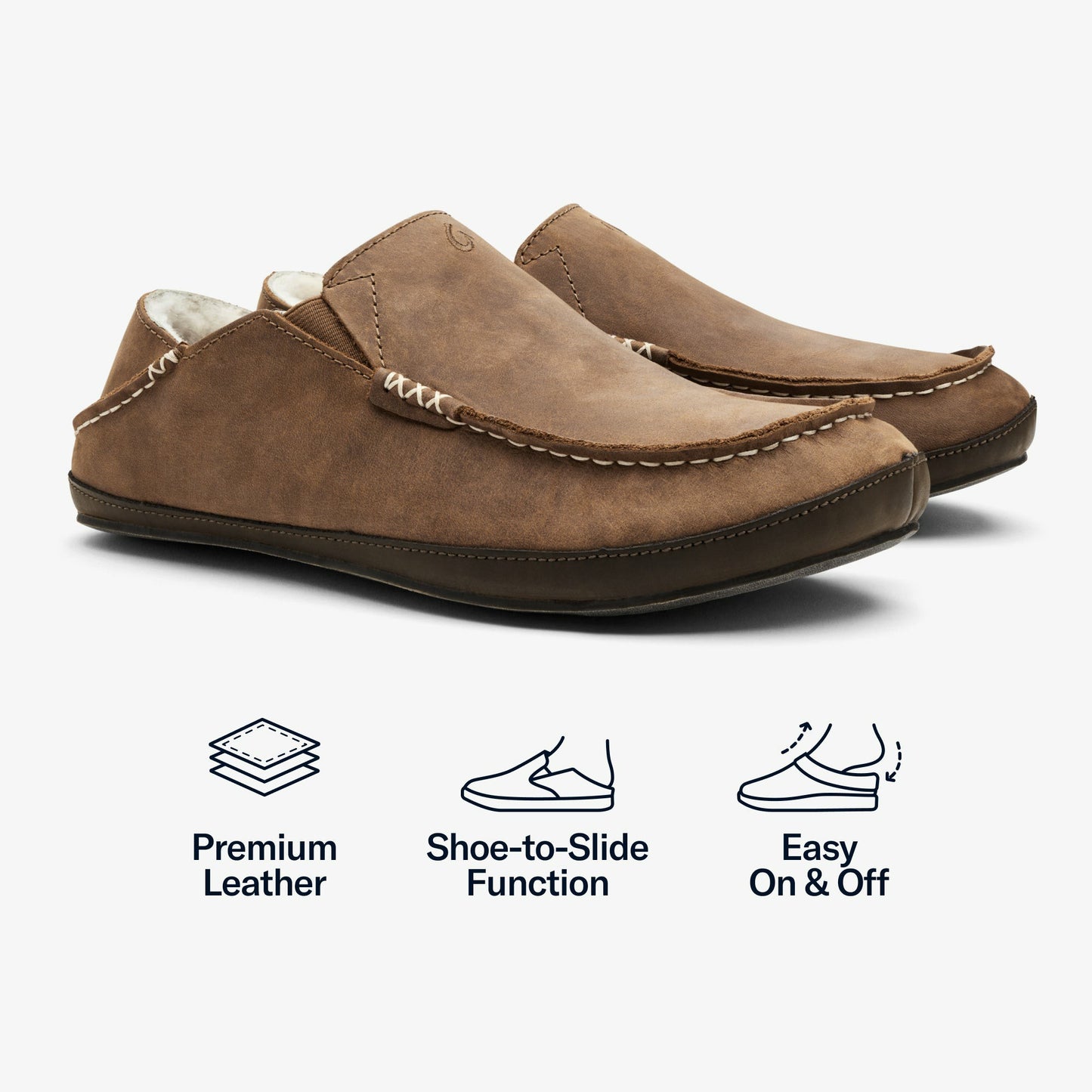 Moloā Men's Leather Slippers - Toffee / Dark Wood