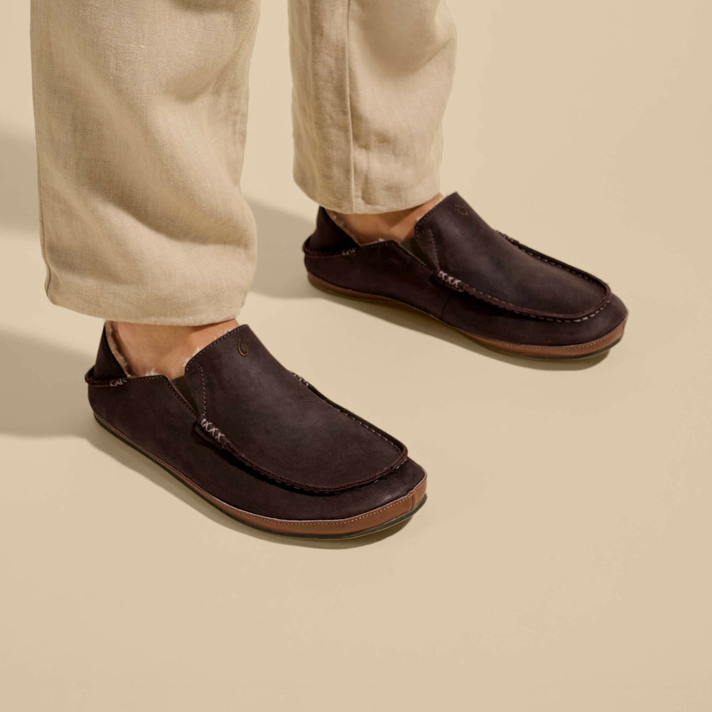 Moloā Men's Nubuck Leather Slippers - Dark Wood