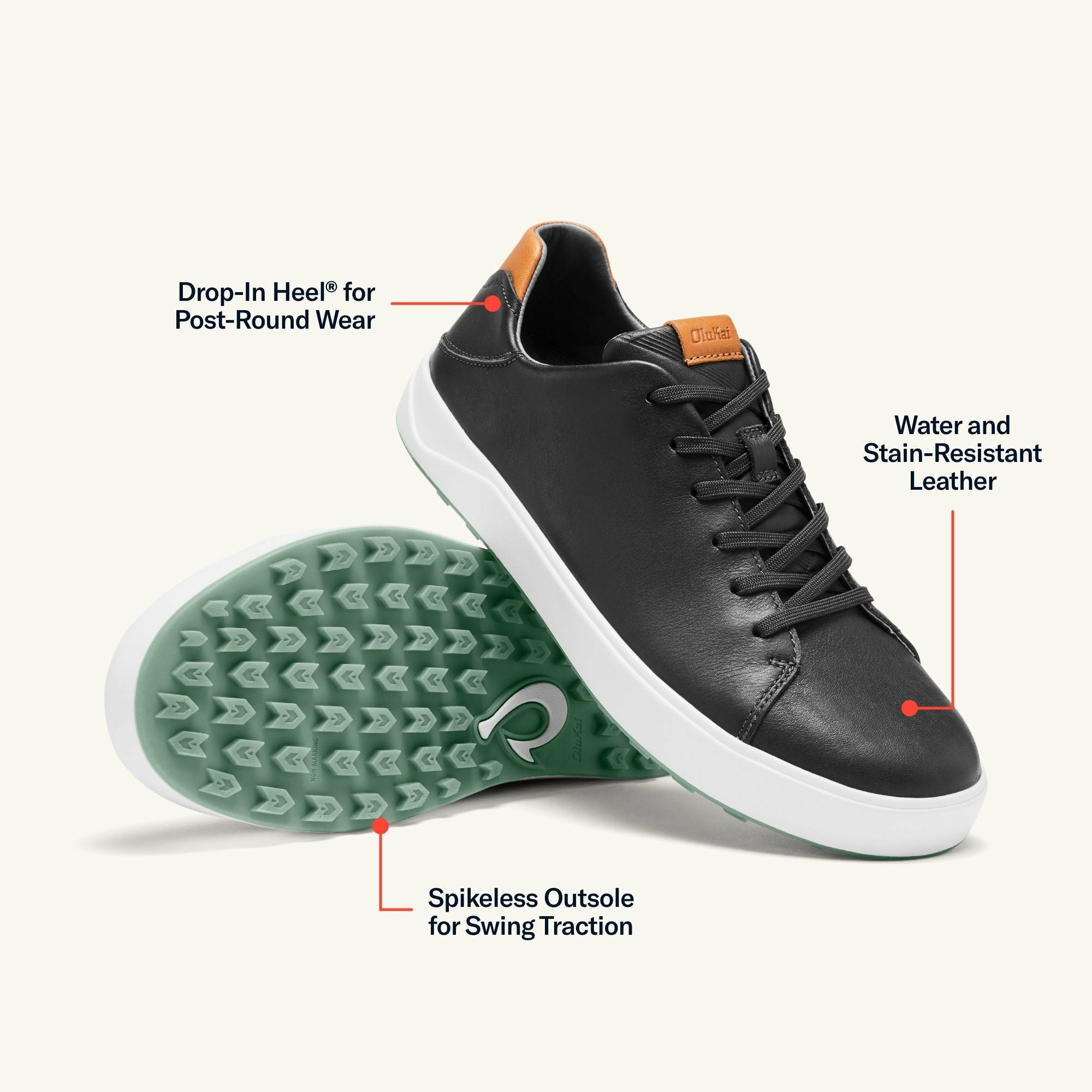 Wai‘alae Waterproof Leather Golf Shoes - Black