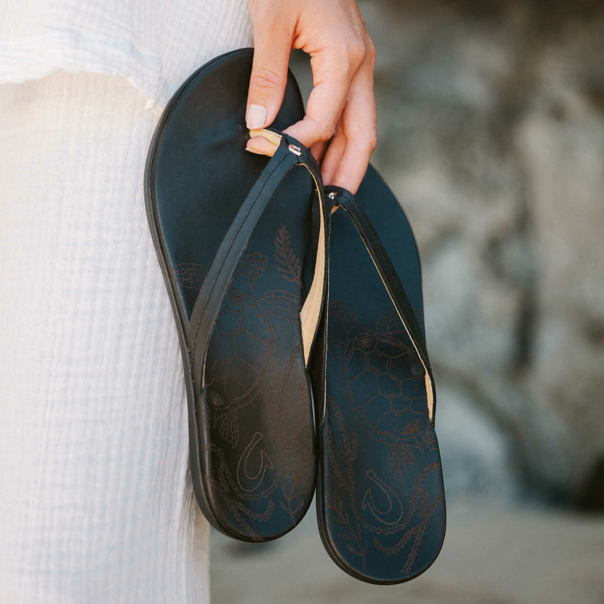 Honu Leather Beach Sandals - Black