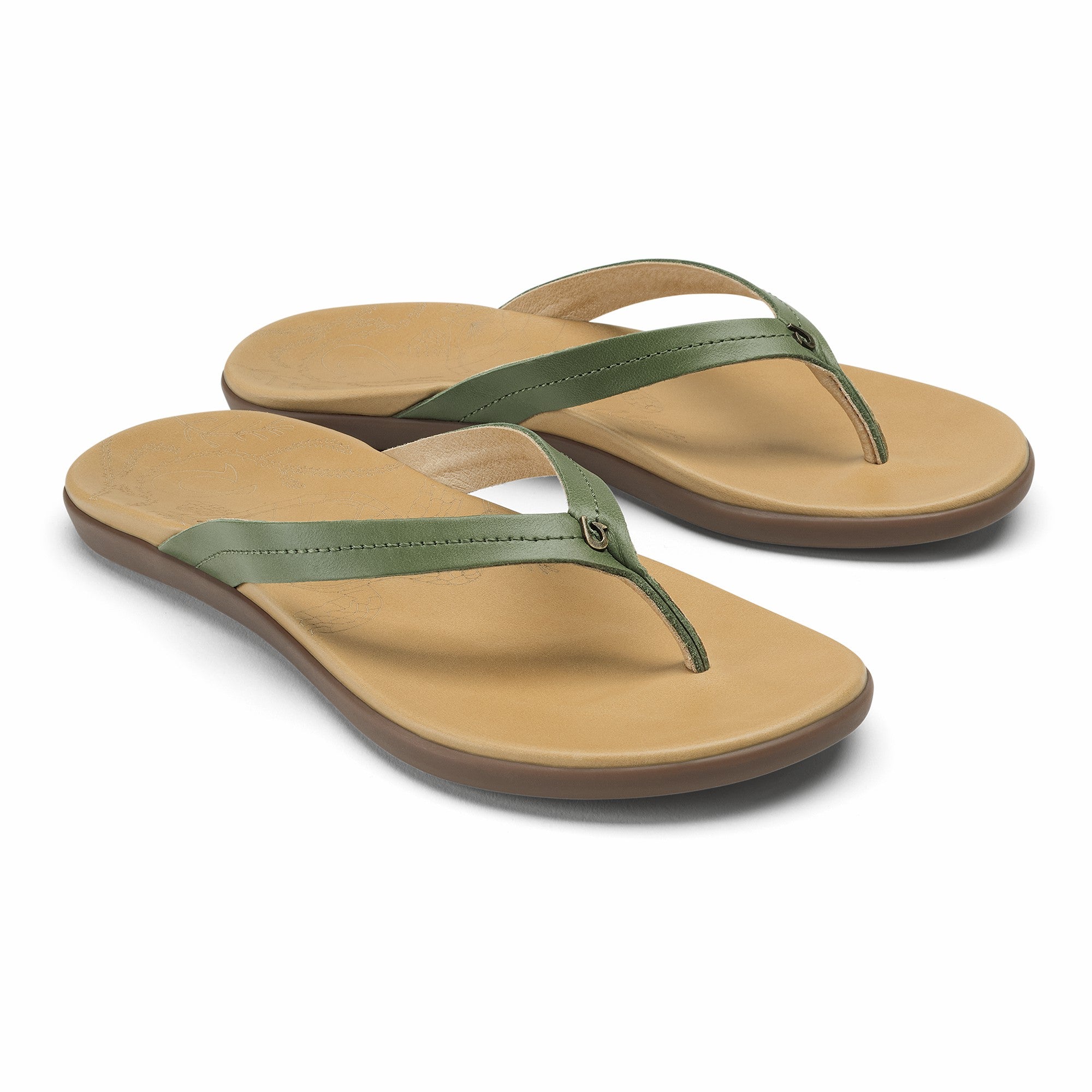 Honu Leather Sandals - Green Olive / Golden Sand