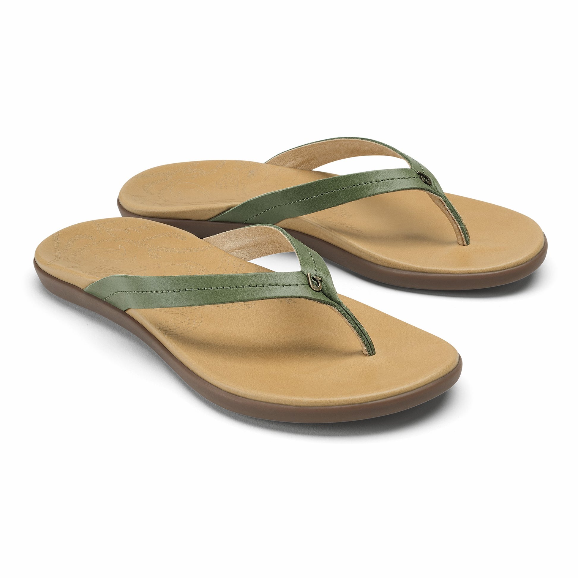 Honu Leather Sandals - Green Olive / Golden Sand