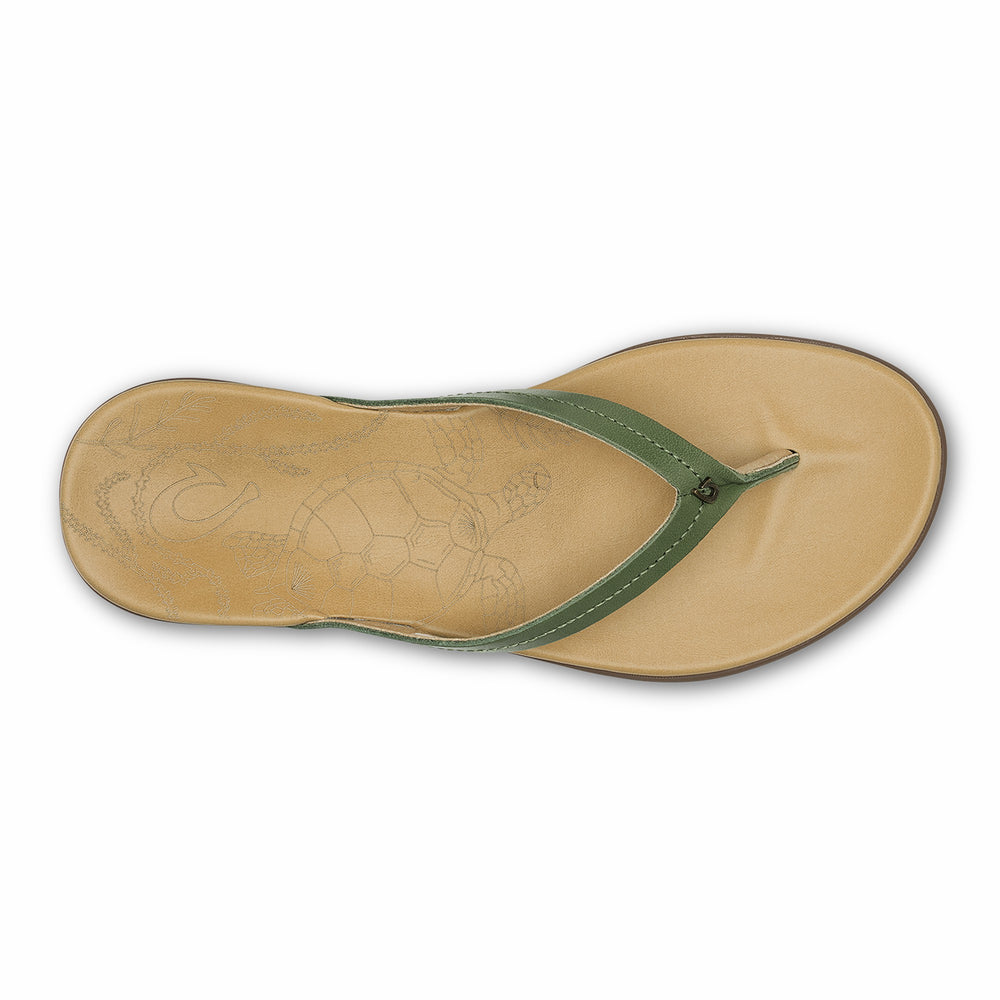 Honu Leather Sandals - Green Olive / Golden Sand
