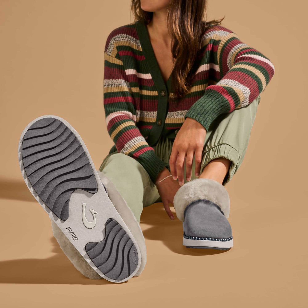 Ku‘i Fuzzy Slip-On Slippers - Fog