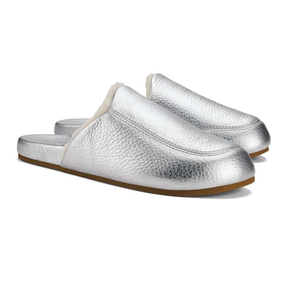 Kōnea Leather Slipper Mules - Silver