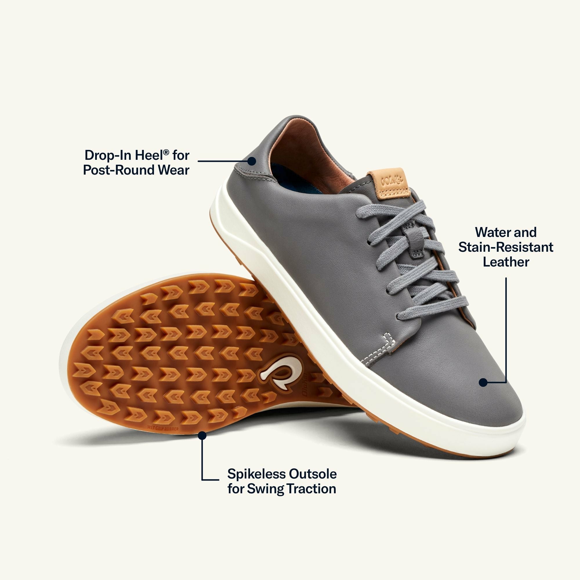 Wailea Waterproof Leather Golf Shoes - Stone